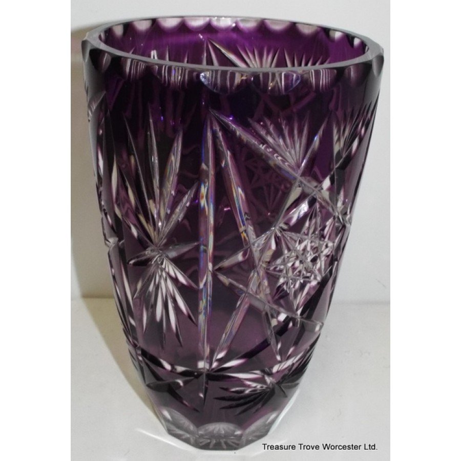 Amethyst Cut Glass Overlay Crystal Vase